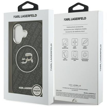 Θήκη MagSafe για Apple iPhone 17, Karl Lagerfeld, Glitter Karl & Choupette Head, Μαύρη