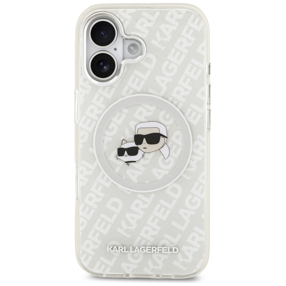 Θήκη MagSafe για Apple iPhone 17, Karl Lagerfeld, IML Glitter Karl & Choupette`s Heads, Γκρι