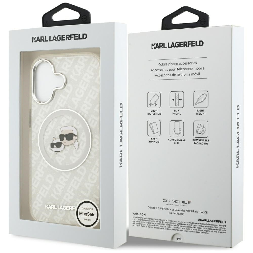 Θήκη MagSafe για Apple iPhone 17, Karl Lagerfeld, IML Glitter Karl & Choupette`s Heads, Γκρι