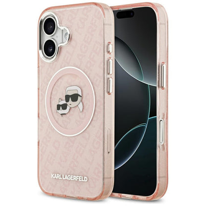 Θήκη MagSafe για Apple iPhone 17, Karl Lagerfeld, IML Glitter Karl & Choupette`s Heads, Ροζ