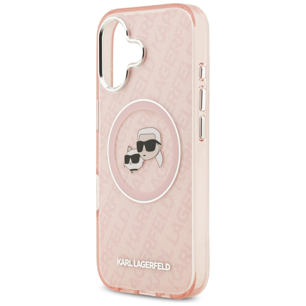 Θήκη MagSafe για Apple iPhone 17, Karl Lagerfeld, IML Glitter Karl & Choupette`s Heads, Ροζ