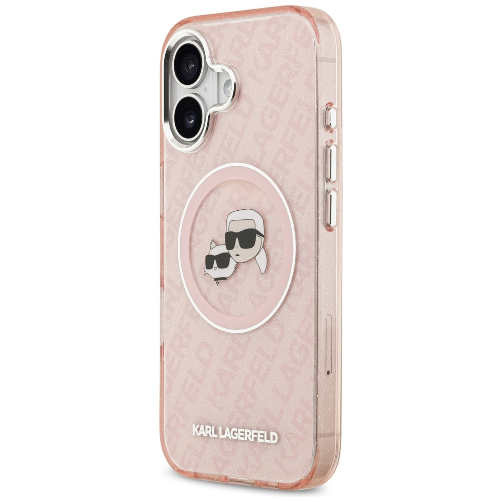 Θήκη MagSafe για Apple iPhone 17, Karl Lagerfeld, IML Glitter Karl & Choupette`s Heads, Ροζ