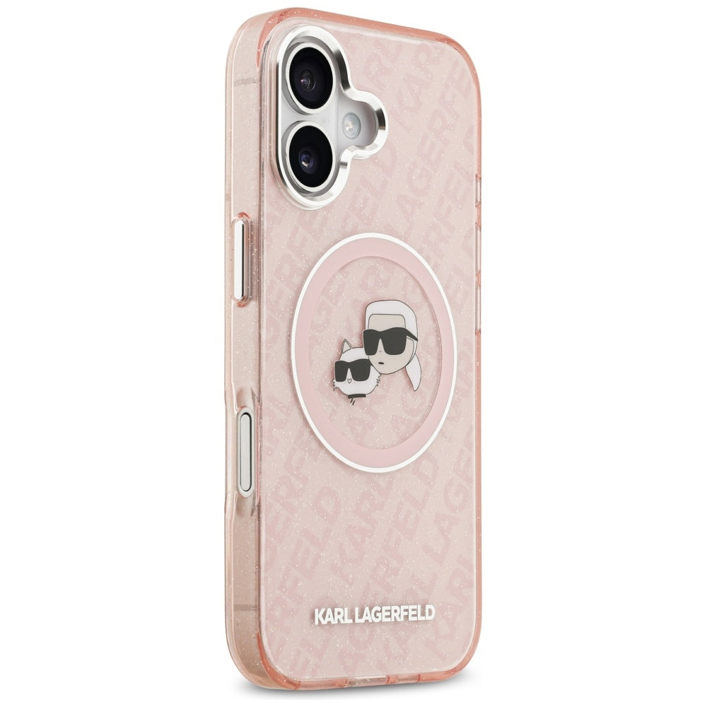 Θήκη MagSafe για Apple iPhone 17, Karl Lagerfeld, IML Glitter Karl & Choupette`s Heads, Ροζ