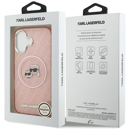 Θήκη MagSafe για Apple iPhone 17, Karl Lagerfeld, IML Glitter Karl & Choupette`s Heads, Ροζ