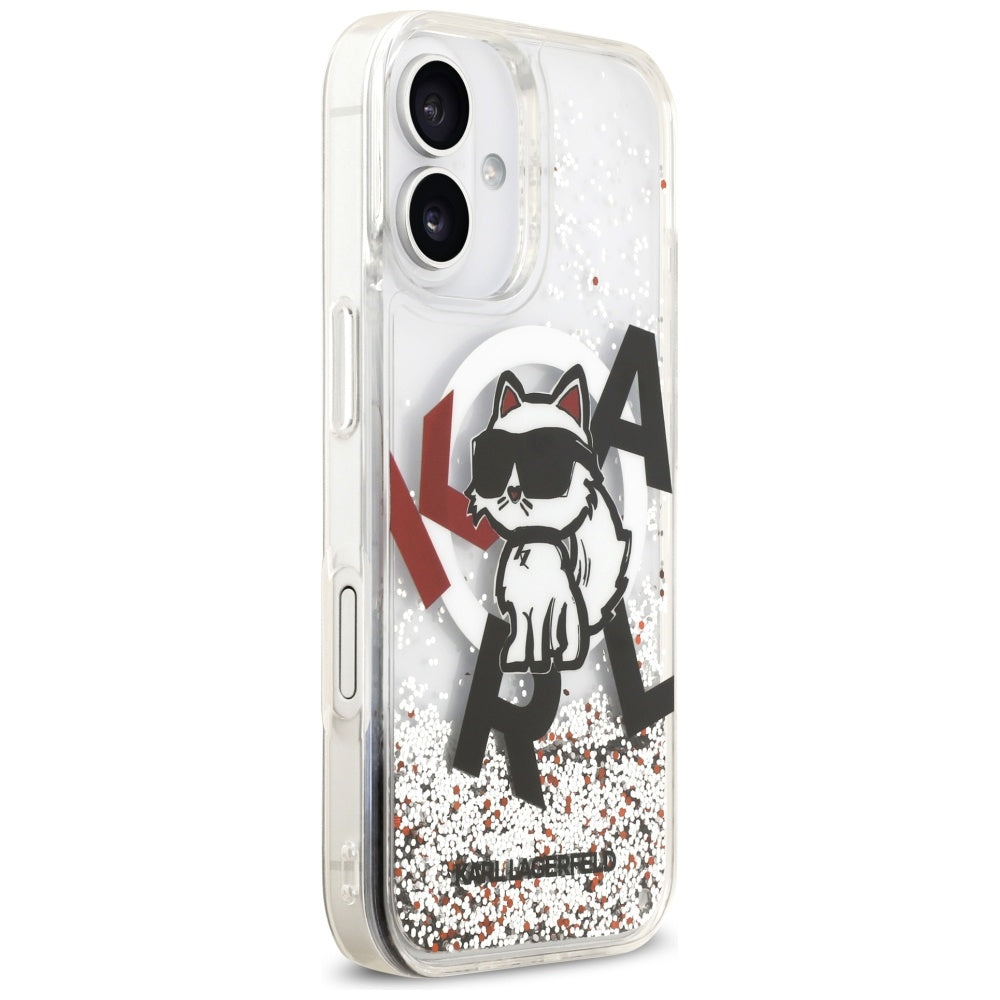 MagSafe Case for Apple iPhone 17, Karl Lagerfeld, Liquid Glitter Choupette Logo, Transparent