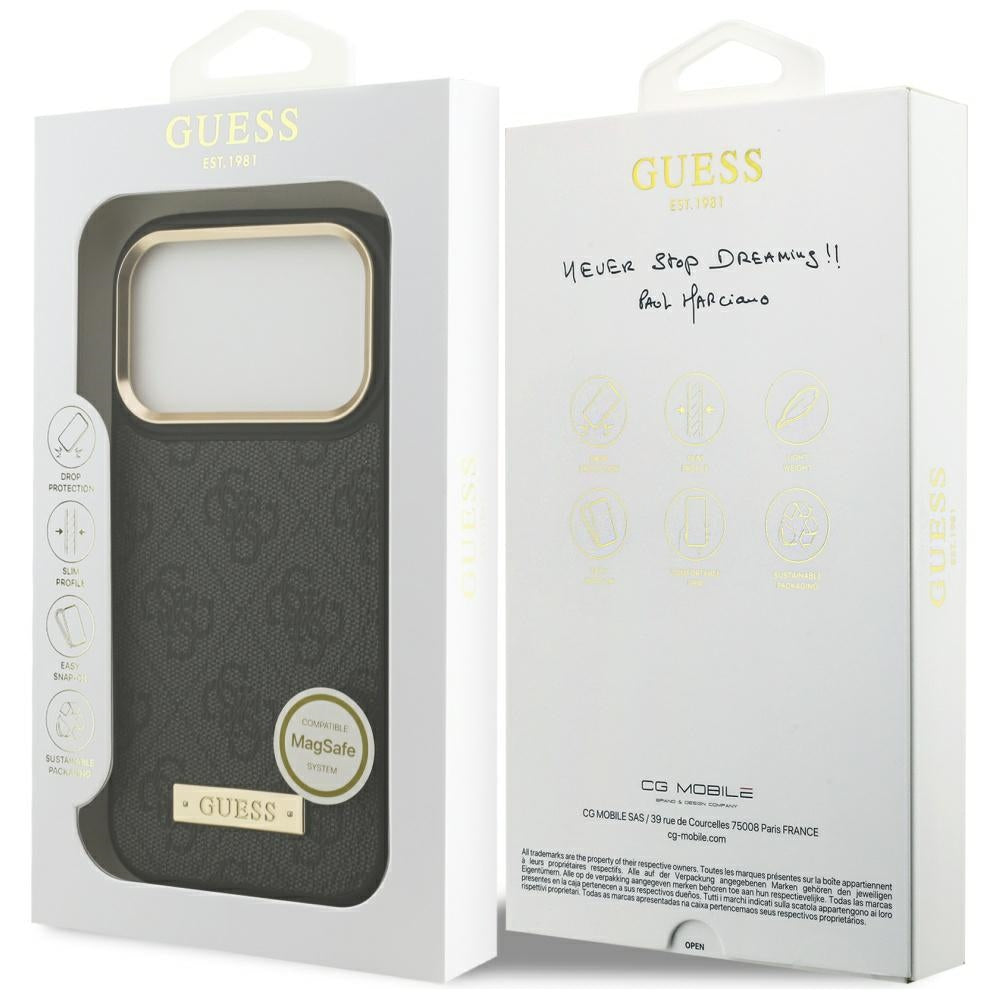 Θήκη MagSafe για Apple iPhone 17 Pro, Guess, 4G Logo Plate, Μαύρη
