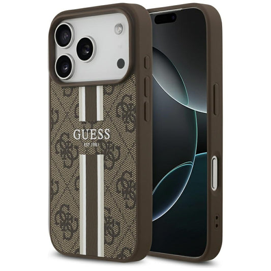 Θήκη MagSafe για Apple iPhone 17 Pro, Guess, 4G Printed Stripes, Καφέ