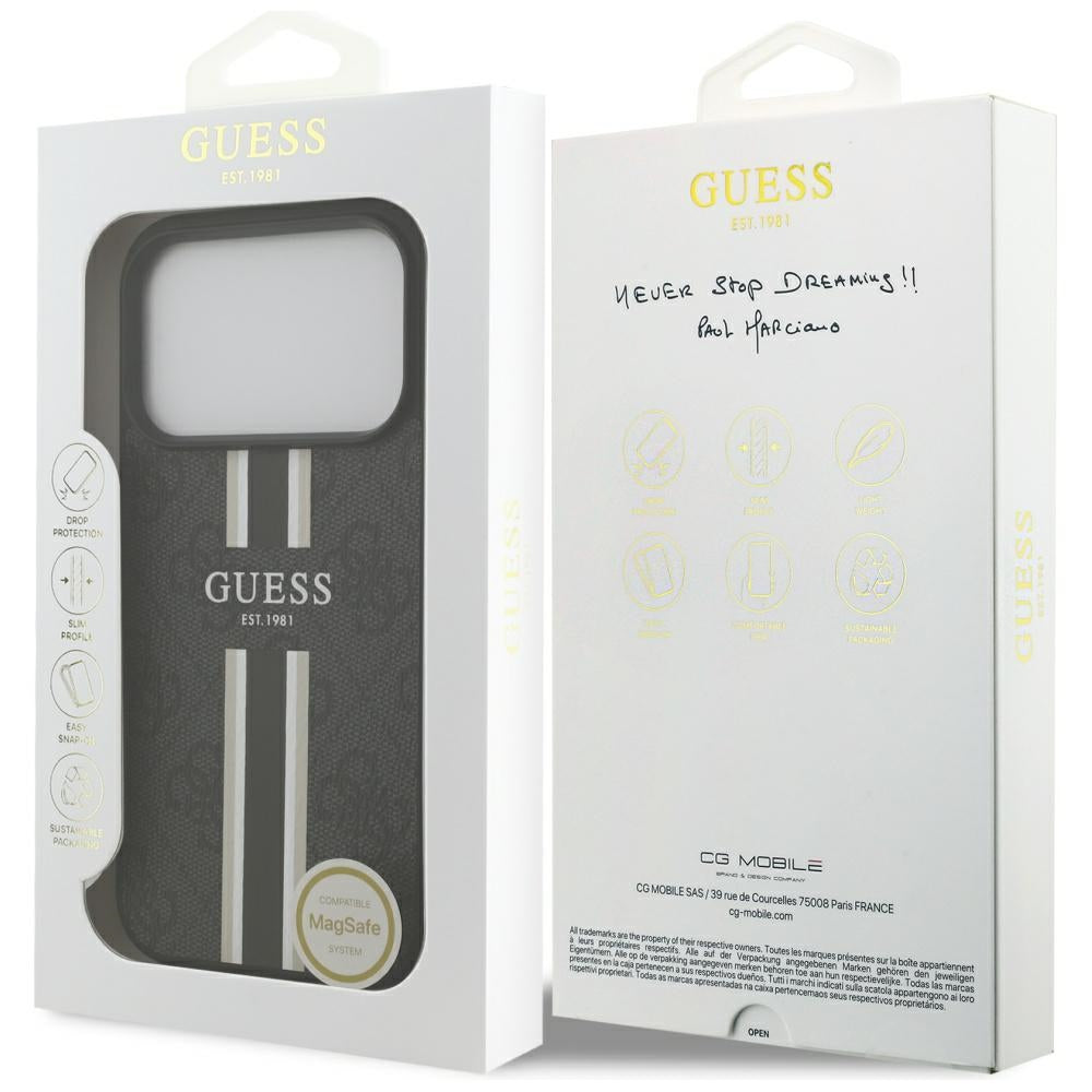 Θήκη MagSafe για Apple iPhone 17 Pro, Guess, 4G Printed Stripes, Μαύρη
