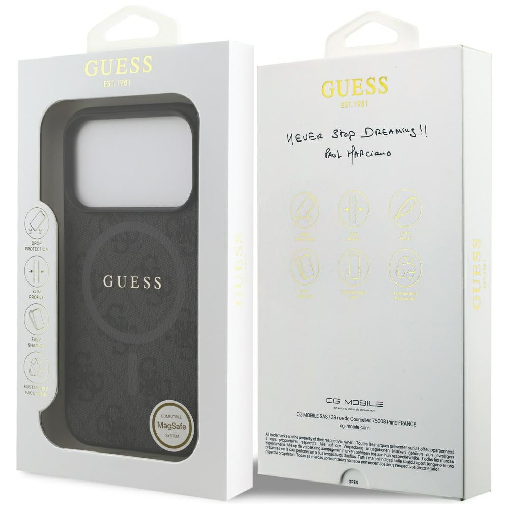 MagSafe Case for Apple iPhone 17 Pro, Guess, 4G Ring Classic Logo, Black
