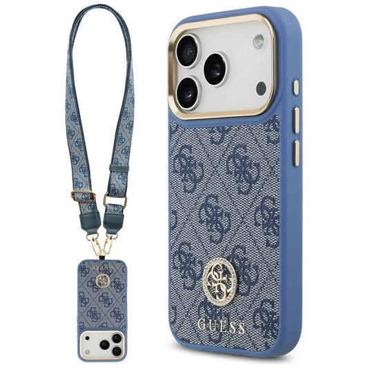Θήκη MagSafe για Apple iPhone 17 Pro, Guess, 4G Strass Logo with Big Strap, Μπλε