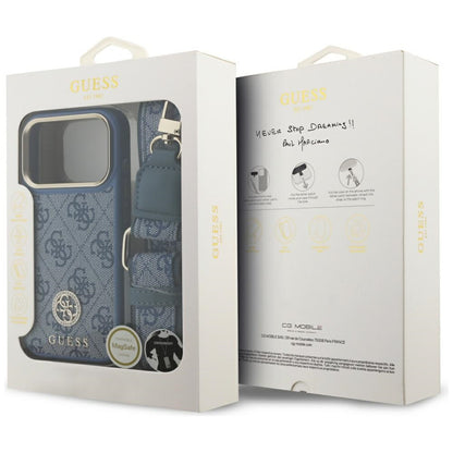 Θήκη MagSafe για Apple iPhone 17 Pro, Guess, 4G Strass Logo with Big Strap, Μπλε