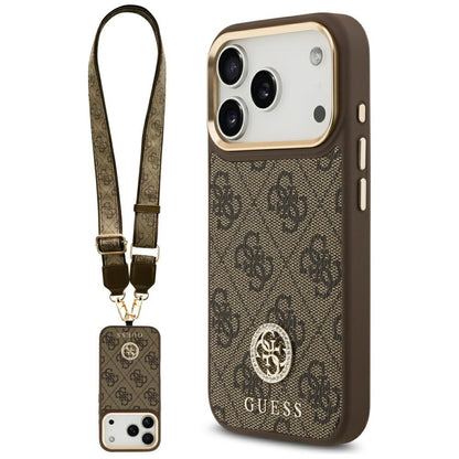 Θήκη MagSafe για Apple iPhone 17 Pro, Guess, 4G Strass Logo με Μεγάλο Λουρί, Καφέ