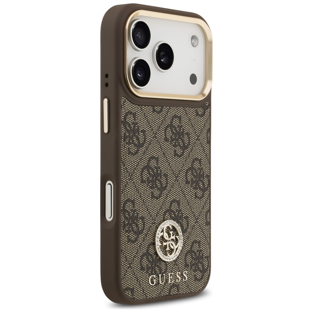 Θήκη MagSafe για Apple iPhone 17 Pro, Guess, 4G Strass Logo με Μεγάλο Λουρί, Καφέ