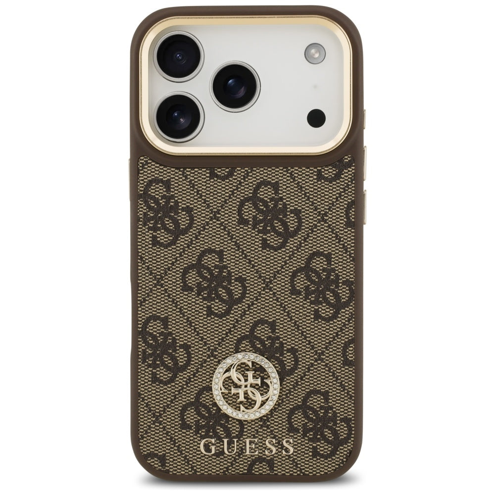 Θήκη MagSafe για Apple iPhone 17 Pro, Guess, 4G Strass Logo με Μεγάλο Λουρί, Καφέ