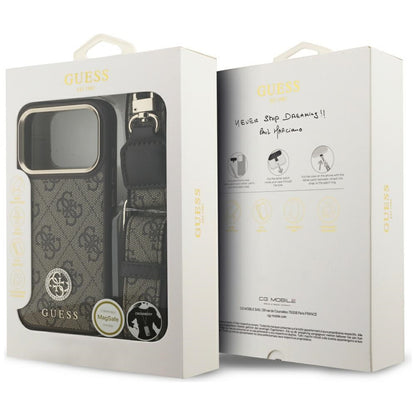 Θήκη MagSafe για Apple iPhone 17 Pro, Guess, 4G Strass Logo με Μεγάλο Λουρί, Καφέ