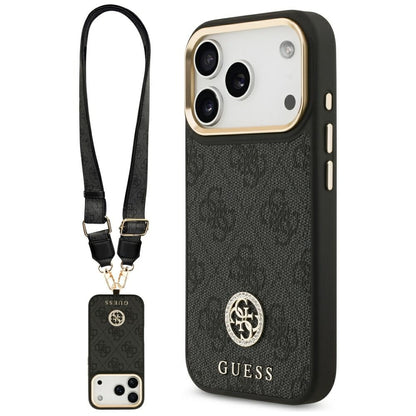 Θήκη MagSafe για Apple iPhone 17 Pro, Guess, 4G Strass Logo with Big Strap, Μαύρη