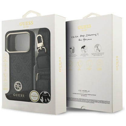 Θήκη MagSafe για Apple iPhone 17 Pro, Guess, 4G Strass Logo with Big Strap, Μαύρη