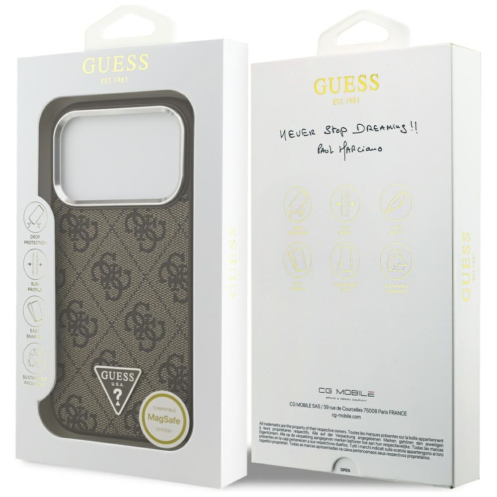 Θήκη MagSafe για Apple iPhone 17 Pro, Guess, 4G Triangle Logo, Καφέ Ασημί