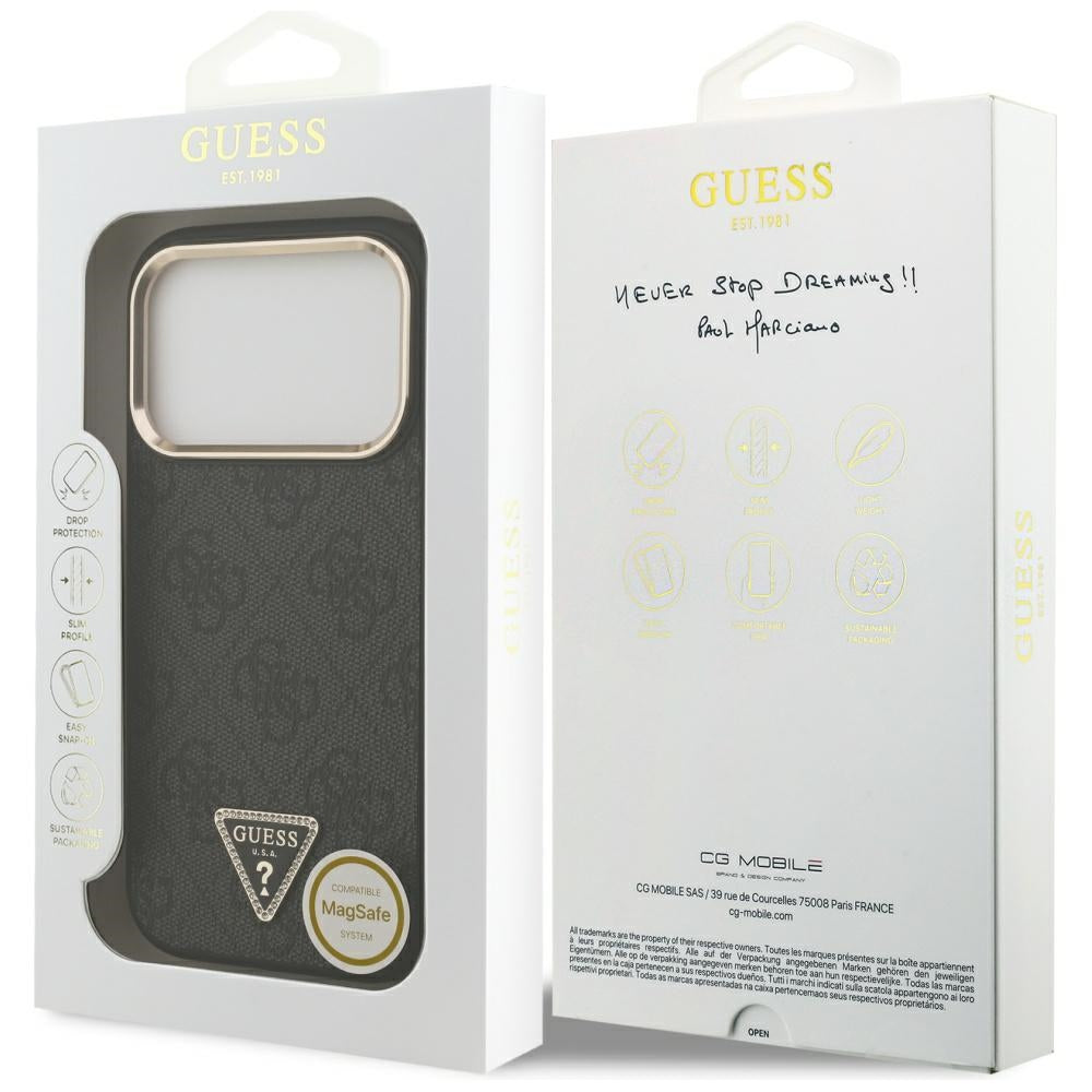 Θήκη MagSafe για Apple iPhone 17 Pro, Guess, 4G Triangle Logo, Μαύρη Χρυσή