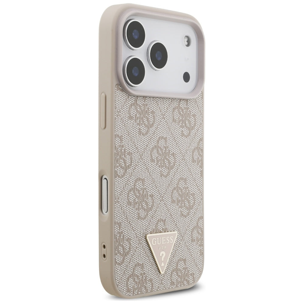 Θήκη MagSafe για Apple iPhone 17 Pro, Guess, 4G Triangle Logo με Pearl Strap, Ροζ