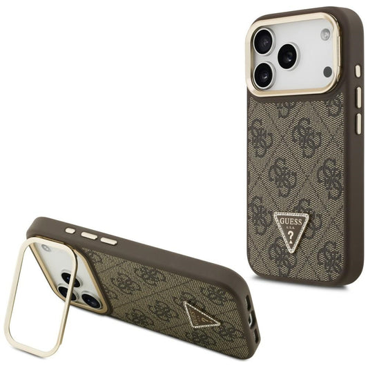 Θήκη MagSafe για Apple iPhone 17 Pro, Guess, 4G Triangle Logo with Stand Camera, Χρυσοκαφέ