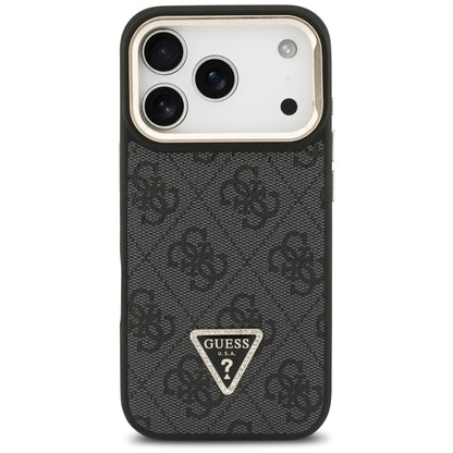 Θήκη MagSafe για Apple iPhone 17 Pro, Guess, 4G Triangle Logo με Βάση Κάμερας, Μαύρη Χρυσή
