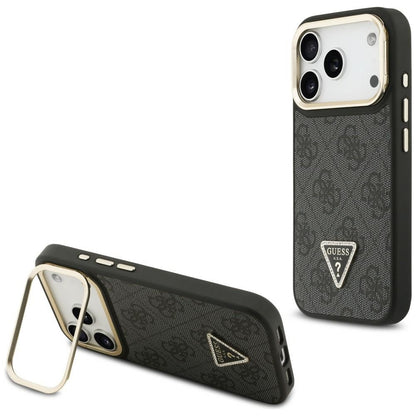 Θήκη MagSafe για Apple iPhone 17 Pro, Guess, 4G Triangle Logo με Βάση Κάμερας, Μαύρη Χρυσή