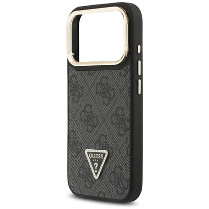 Θήκη MagSafe για Apple iPhone 17 Pro, Guess, 4G Triangle Logo με Βάση Κάμερας, Μαύρη Χρυσή