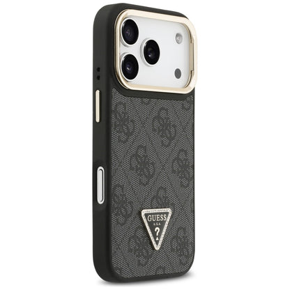 Θήκη MagSafe για Apple iPhone 17 Pro, Guess, 4G Triangle Logo με Βάση Κάμερας, Μαύρη Χρυσή