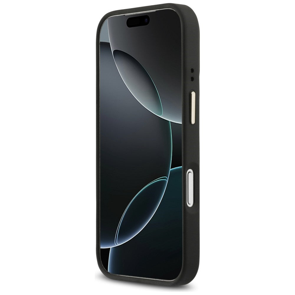 Θήκη MagSafe για Apple iPhone 17 Pro, Guess, 4G Triangle Logo με Βάση Κάμερας, Μαύρη Χρυσή