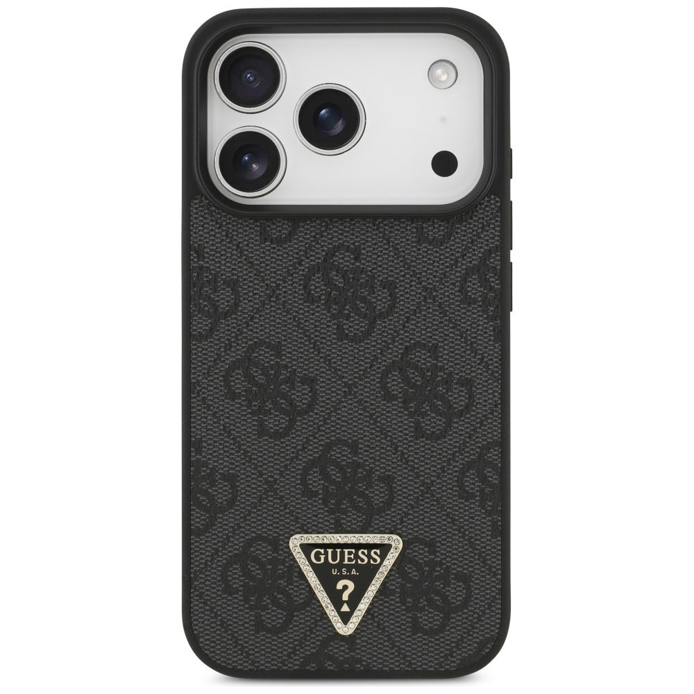 Θήκη MagSafe για Apple iPhone 17 Pro, Guess, 4G Triangle Strass, Μαύρη