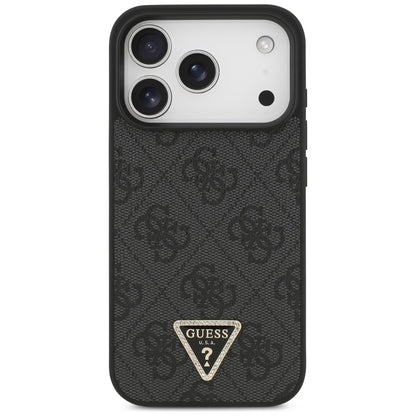 Θήκη MagSafe για Apple iPhone 17 Pro, Guess, 4G Triangle Strass, Μαύρη