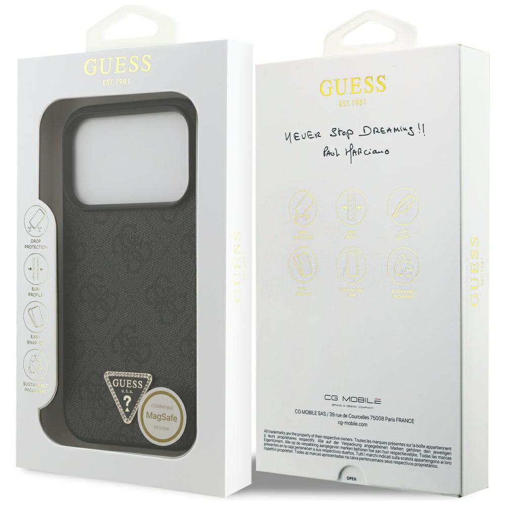 Θήκη MagSafe για Apple iPhone 17 Pro, Guess, 4G Triangle Strass, Μαύρη
