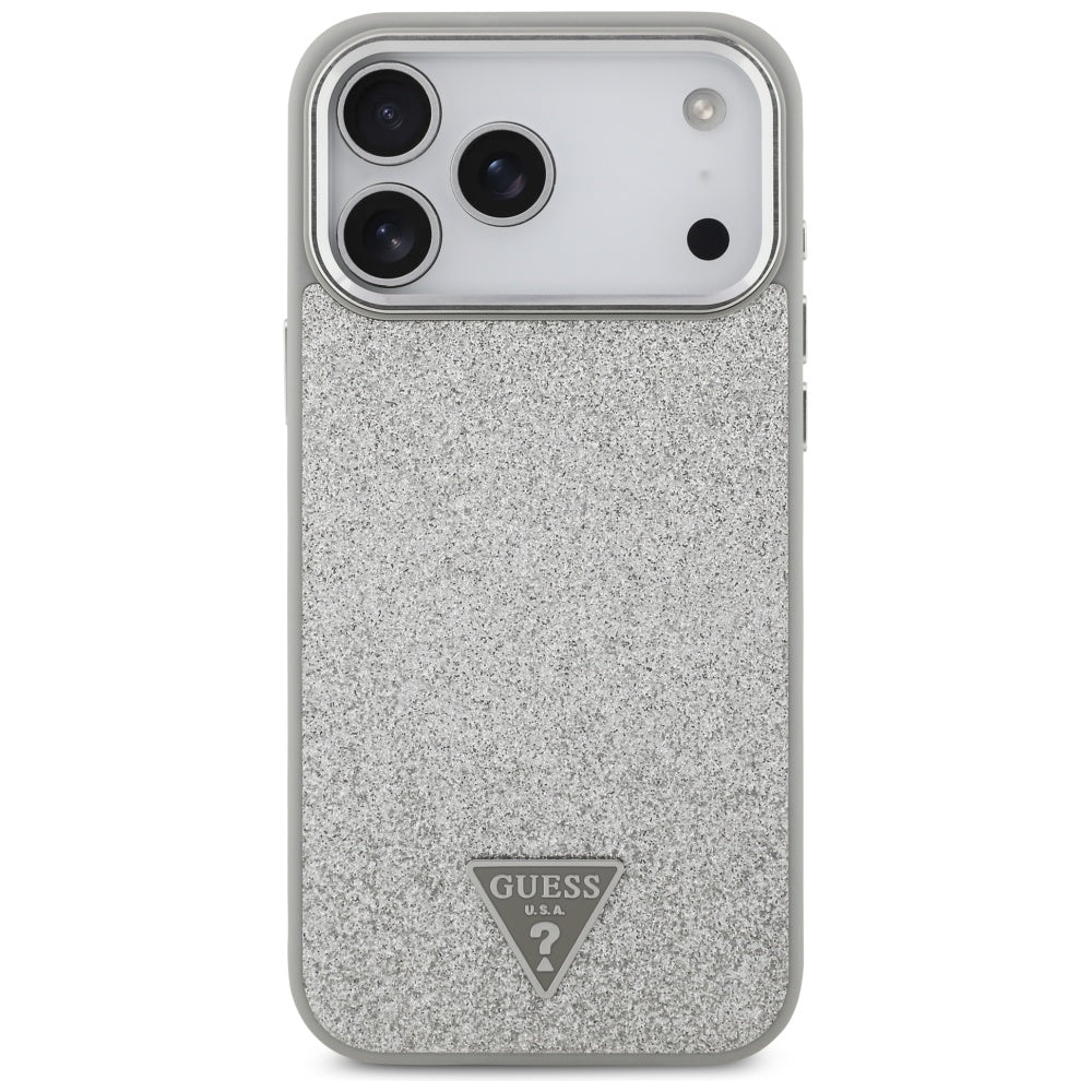 MagSafe Case for Apple iPhone 17 Pro, Guess, Glitter Triangle Logo, Silver