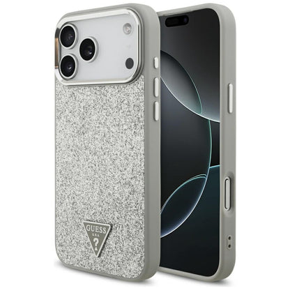 MagSafe Case for Apple iPhone 17 Pro, Guess, Glitter Triangle Logo, Silver