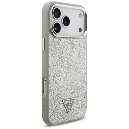 MagSafe Case for Apple iPhone 17 Pro, Guess, Glitter Triangle Logo, Silver