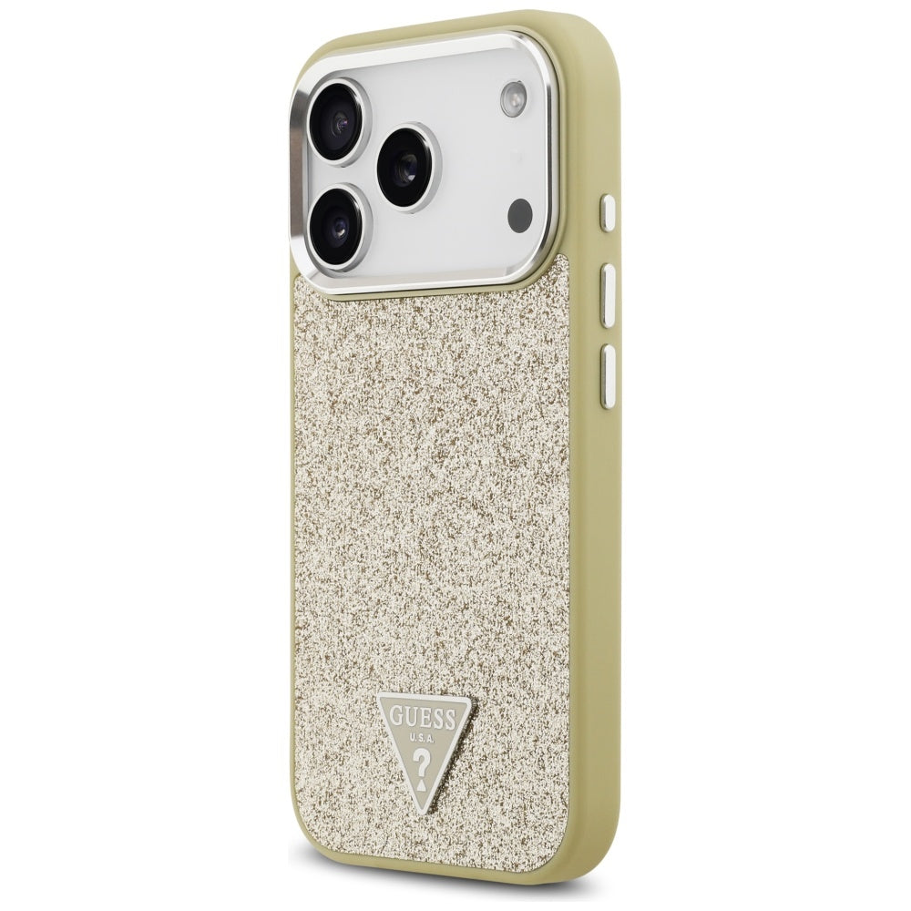 Θήκη MagSafe για Apple iPhone 17 Pro, Guess, Glitter Triangle Logo, Χρυσή
