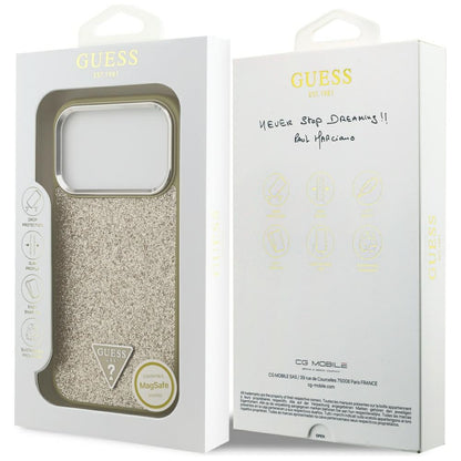 Θήκη MagSafe για Apple iPhone 17 Pro, Guess, Glitter Triangle Logo, Χρυσή