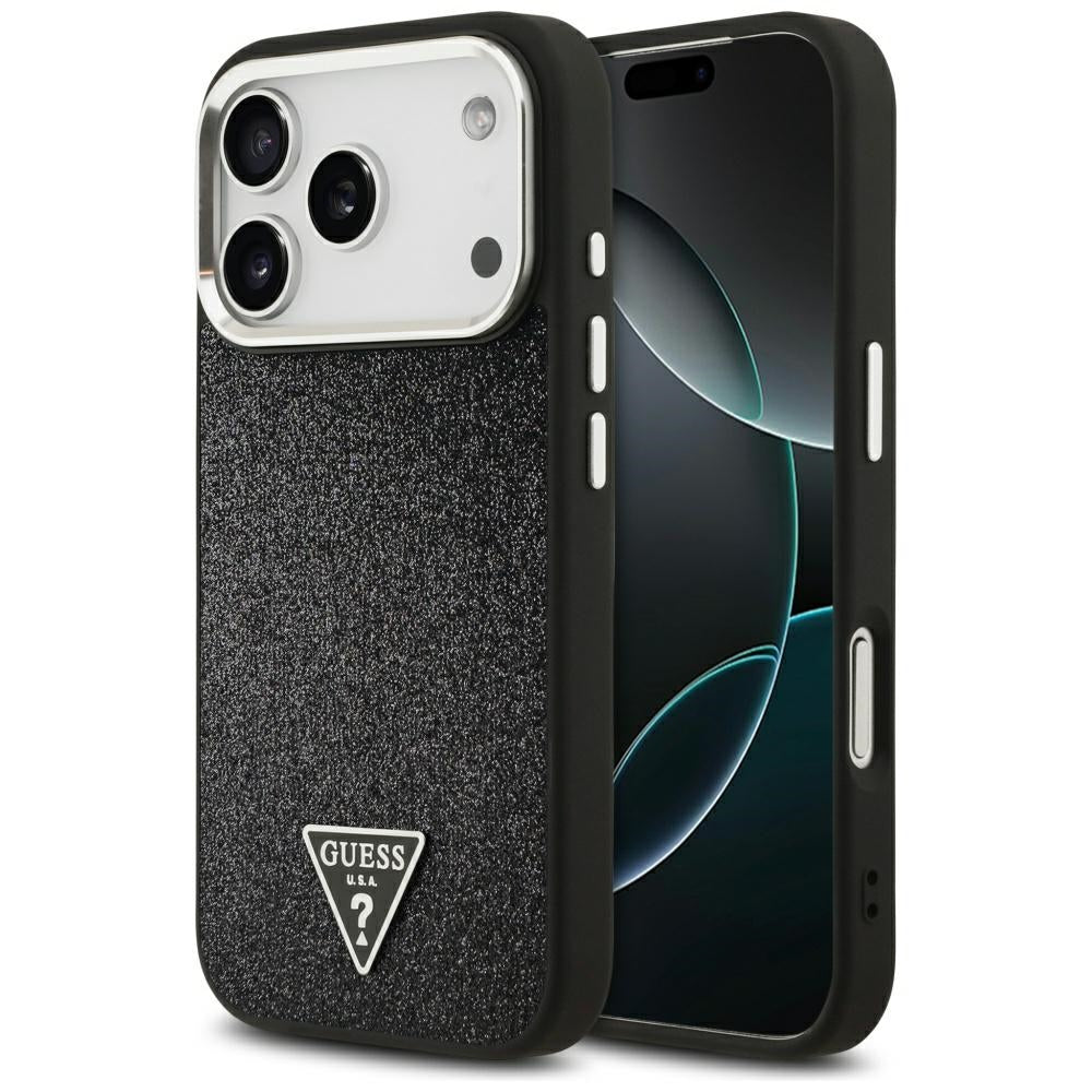 Θήκη MagSafe για Apple iPhone 17 Pro, Guess, Glitter Triangle Logo, Μαύρη