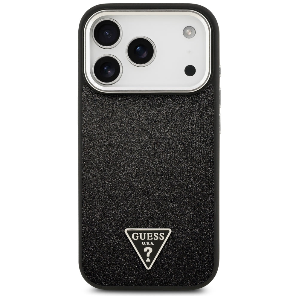 Θήκη MagSafe για Apple iPhone 17 Pro, Guess, Glitter Triangle Logo, Μαύρη