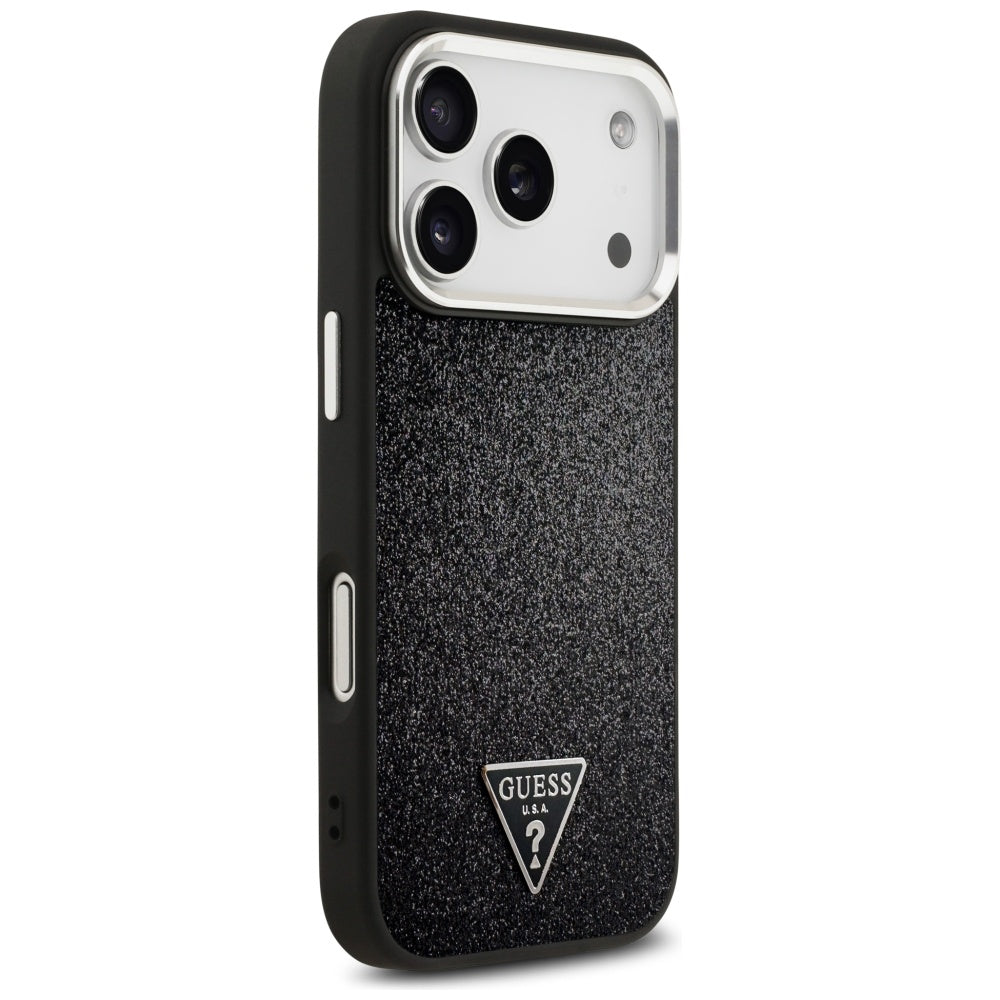 Θήκη MagSafe για Apple iPhone 17 Pro, Guess, Glitter Triangle Logo, Μαύρη