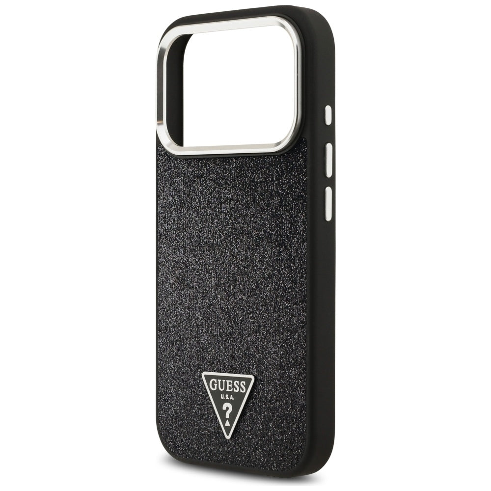 Θήκη MagSafe για Apple iPhone 17 Pro, Guess, Glitter Triangle Logo, Μαύρη
