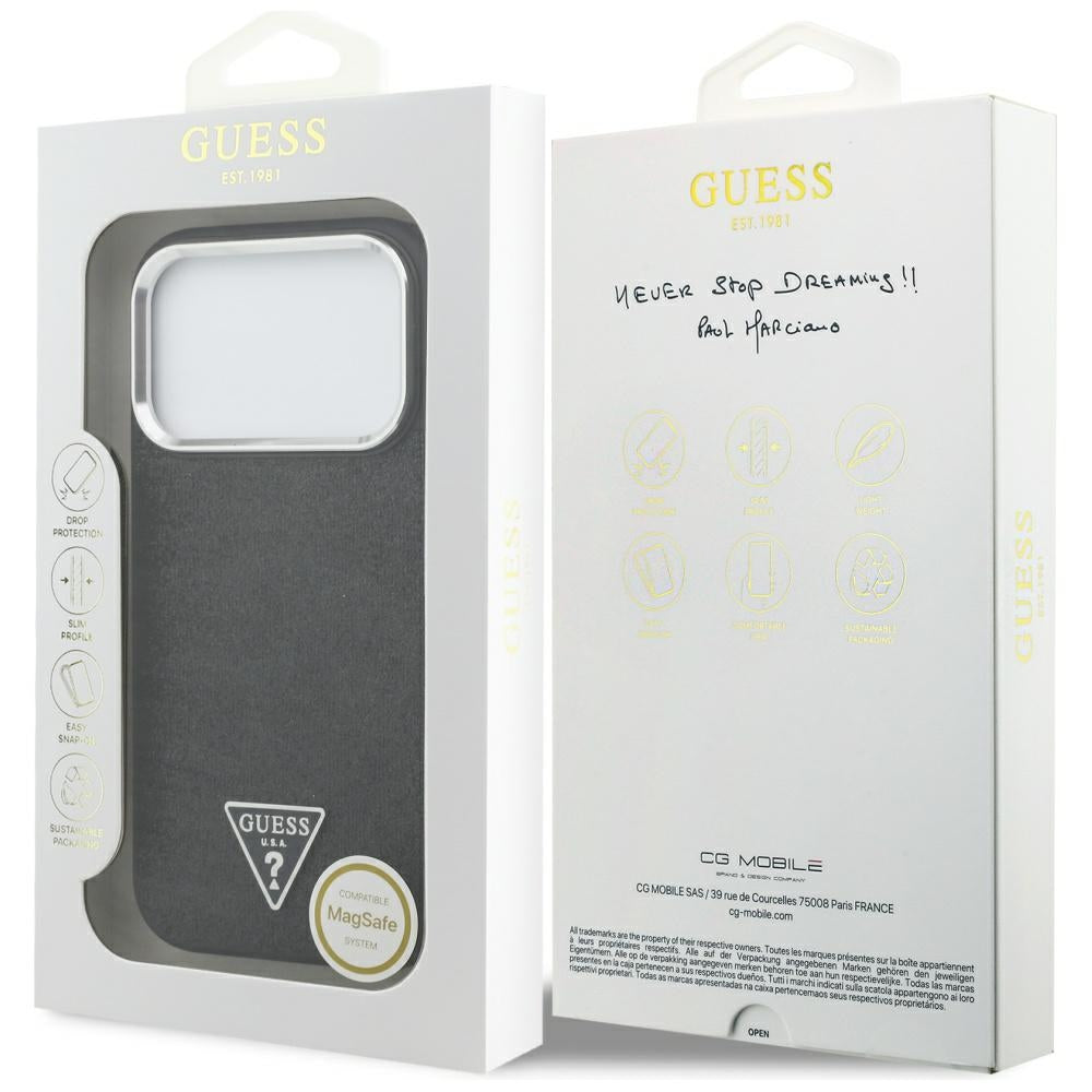 Θήκη MagSafe για Apple iPhone 17 Pro, Guess, Glitter Triangle Logo, Μαύρη