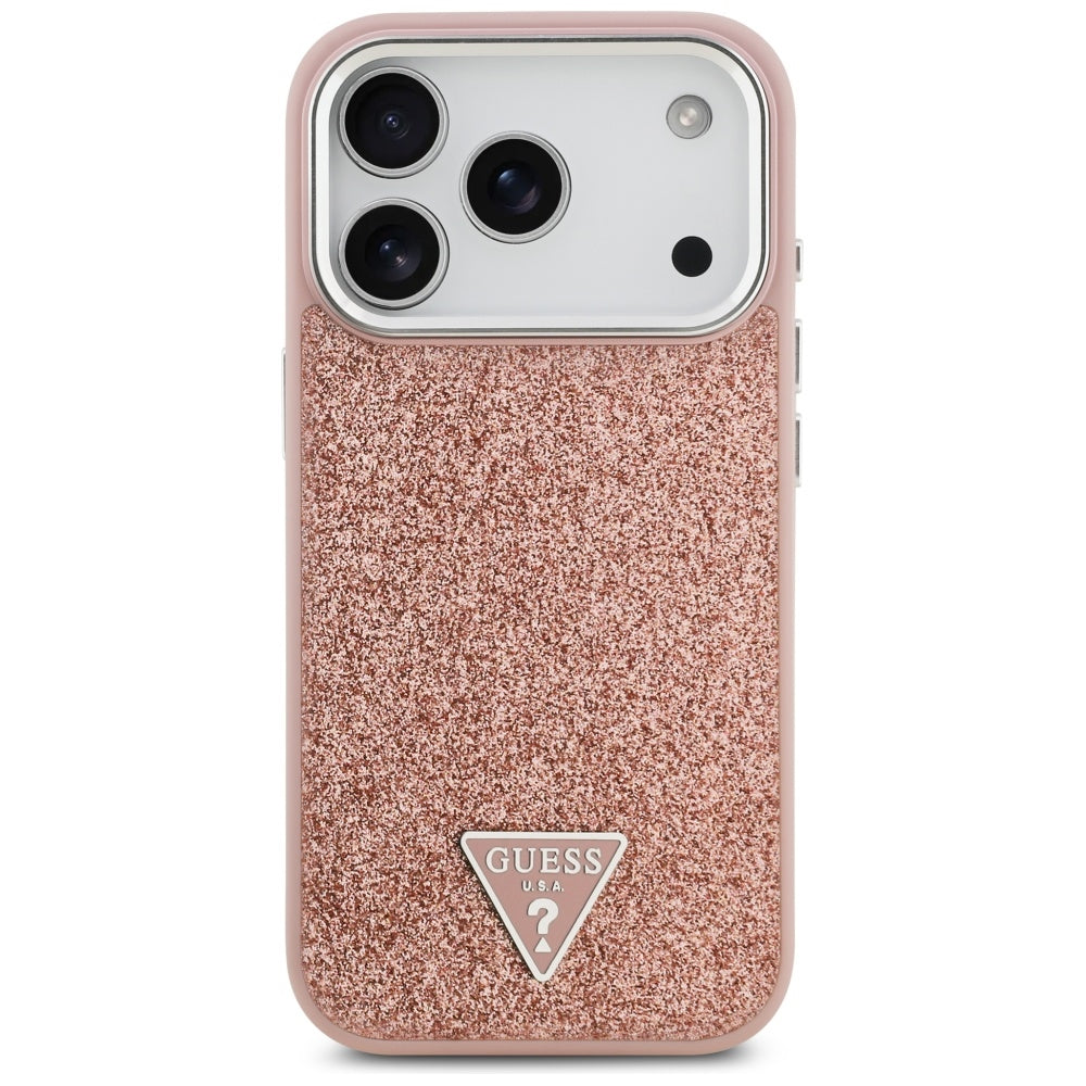 Θήκη MagSafe για Apple iPhone 17 Pro, Guess, Glitter Triangle Logo, Ροζ