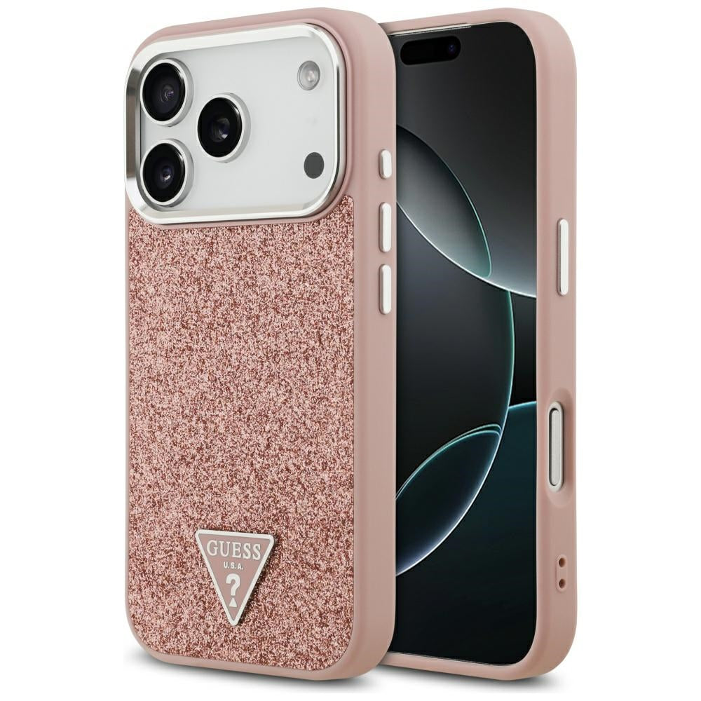 Θήκη MagSafe για Apple iPhone 17 Pro, Guess, Glitter Triangle Logo, Ροζ