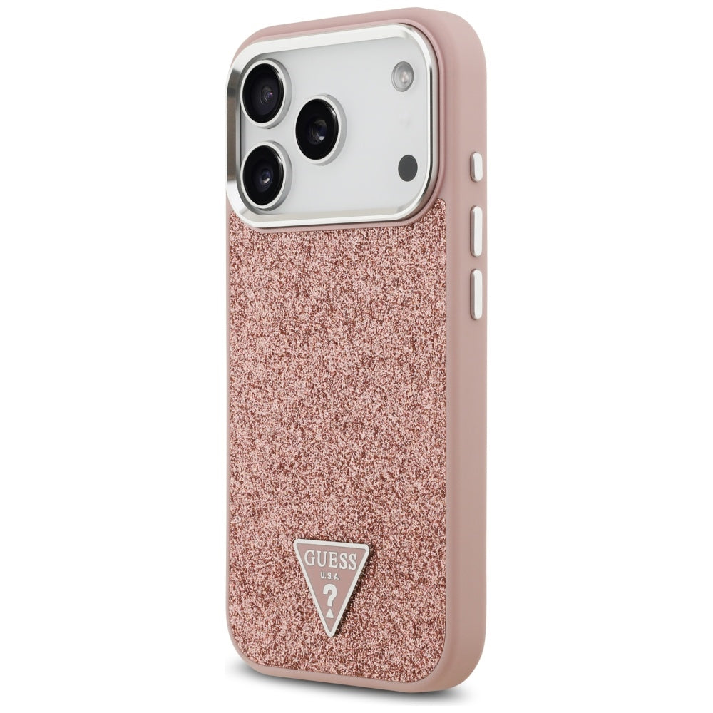 Θήκη MagSafe για Apple iPhone 17 Pro, Guess, Glitter Triangle Logo, Ροζ