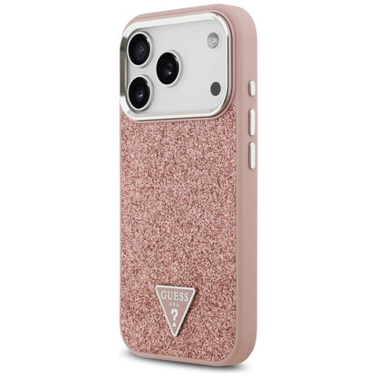 Θήκη MagSafe για Apple iPhone 17 Pro, Guess, Glitter Triangle Logo, Ροζ