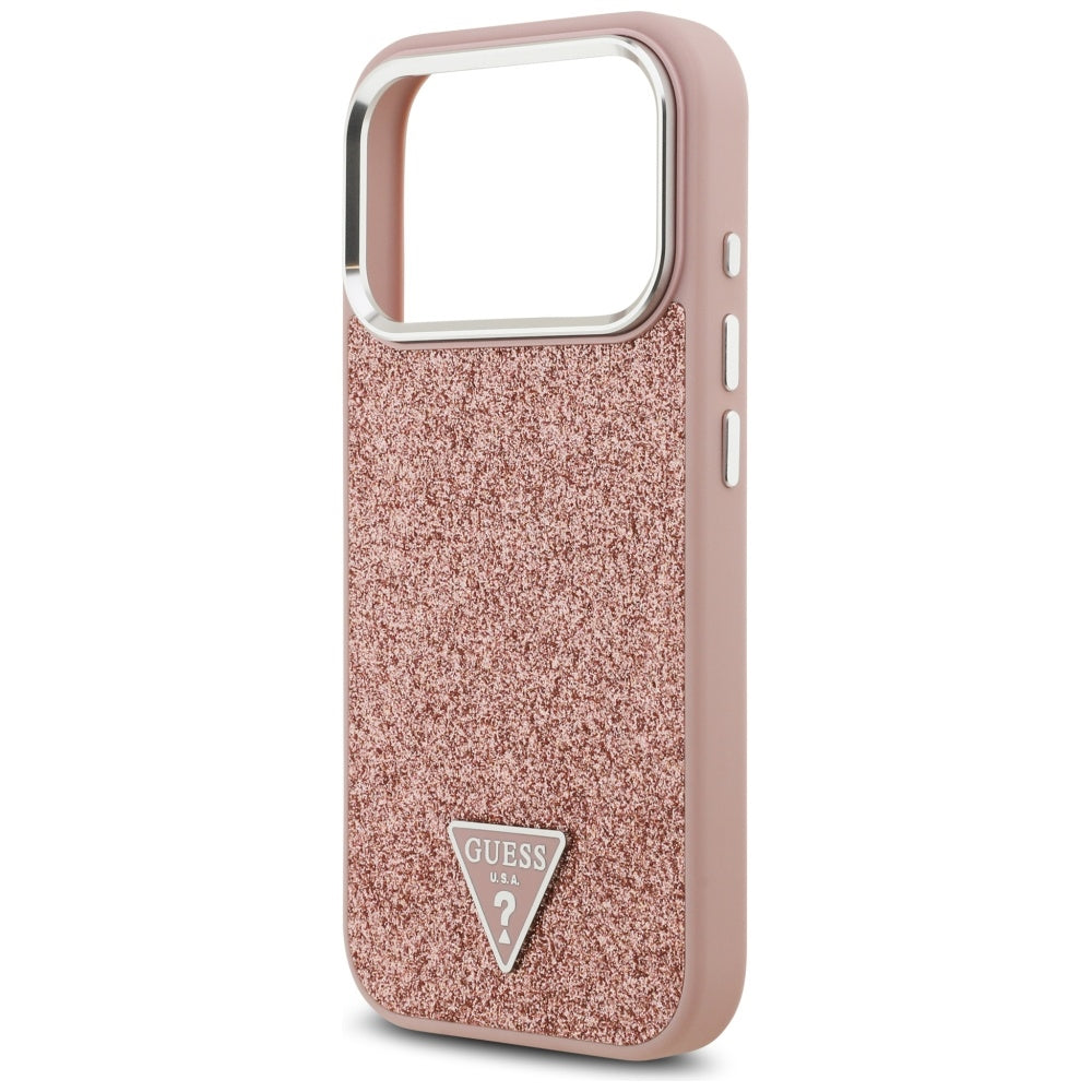 Θήκη MagSafe για Apple iPhone 17 Pro, Guess, Glitter Triangle Logo, Ροζ