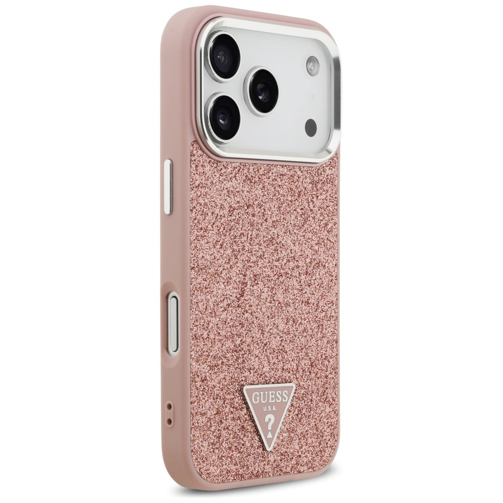 Θήκη MagSafe για Apple iPhone 17 Pro, Guess, Glitter Triangle Logo, Ροζ