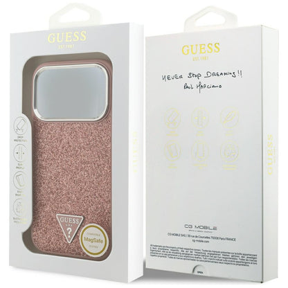 Θήκη MagSafe για Apple iPhone 17 Pro, Guess, Glitter Triangle Logo, Ροζ
